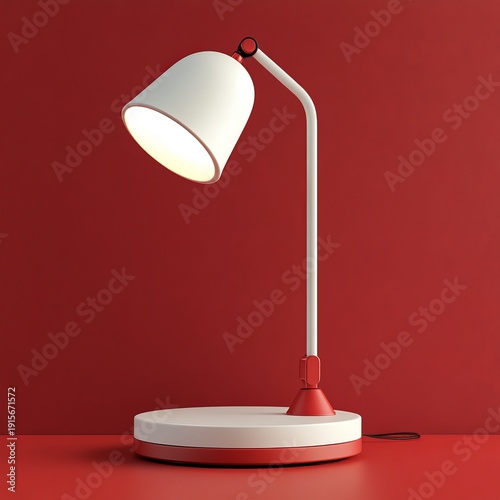 Stylish modern desk lamp with a red and white design, illuminating the space.