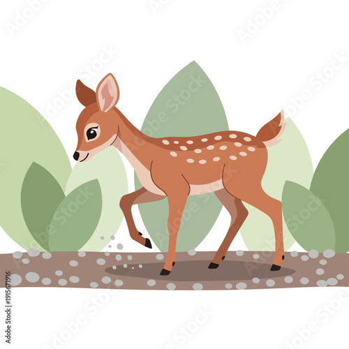 Charming Fawn Illustration Walking Gracefully Through Natural Surroundings