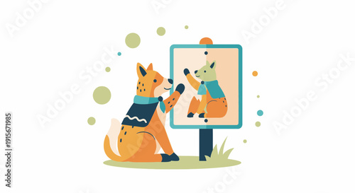 Charming Fox Character Interacting With Its Reflection
