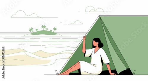 Camping By The Sea: A Woman Enjoys Serene Island Camping Experience in Nature