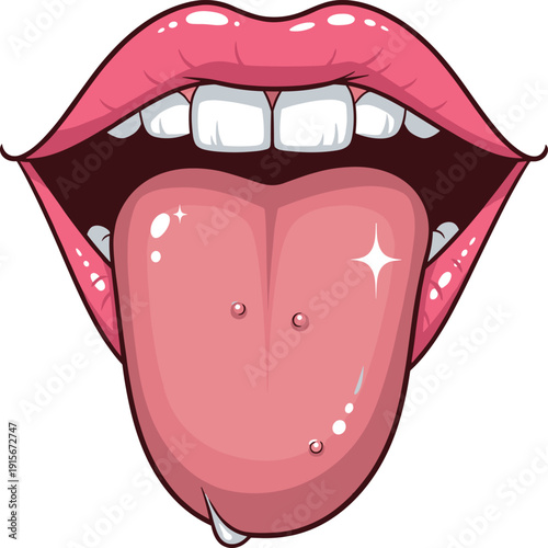 A playful cartoon depiction of a tongue sticking out in a whimsical manner isolated on transparent background, Vector