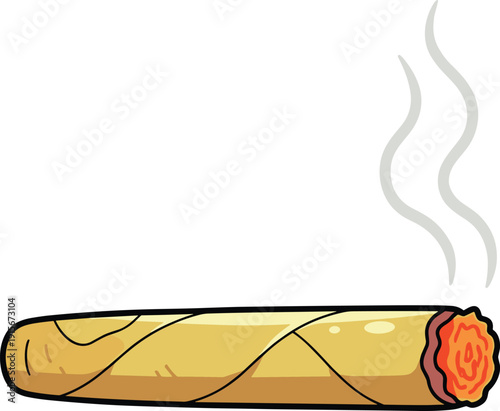 A simple illustrated depiction of a lit cigar emitting smoke isolated on transparent background, Vector
