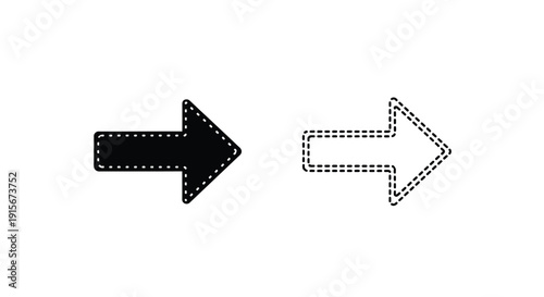 Two arrows pointing right one solid black and one dotted outline