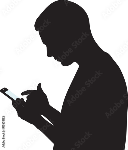 Black Silhouette of Person Holding Smartphone – Social Media Concept