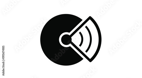 Simple black and white icon depicting a compact disc and audio playback