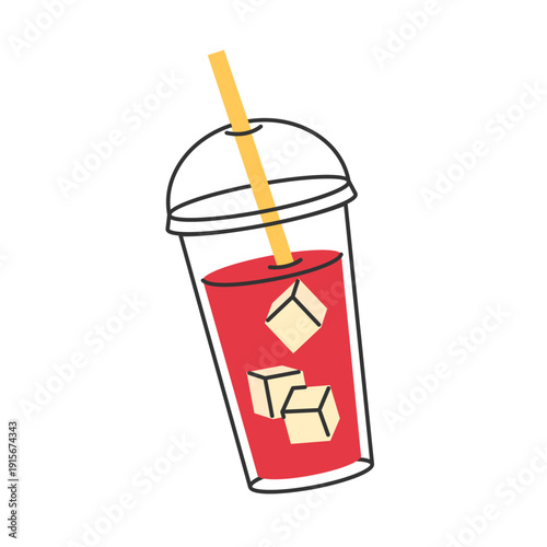 Cola soft drink cup with straw and ice. Cinema soda beverage for movie snack bar and takeaway menu