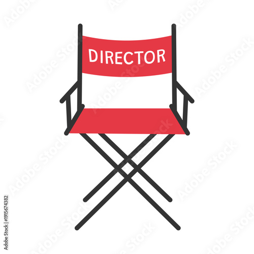 Director chair icon for filmmaking and movie production. Cinema studio equipment for set and backstage concept