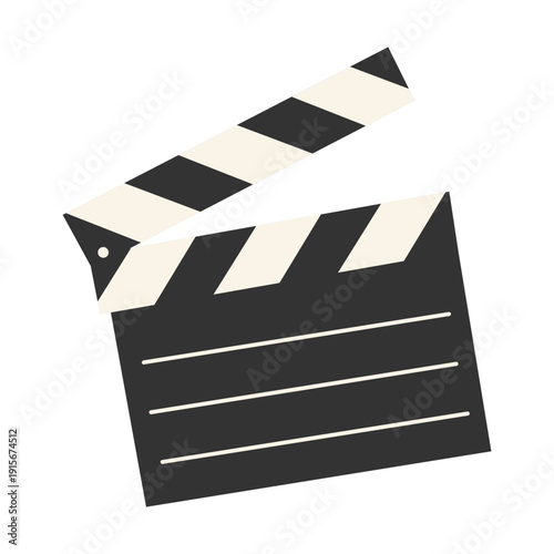 Open movie clapperboard icon. Black and white film slate for cinema production and video editing