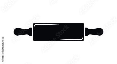 A simple isolated black silhouette of a classic wooden rolling pin on a stark white background high quality