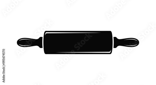A simple black and white illustration depicts a classic wooden rolling pin used for baking and cooking