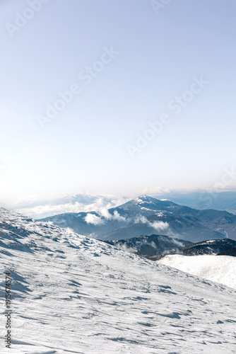 Ski center of Falakro mountain, Drama Greece, winter period, snow leisure, ice scenery and skiing activities