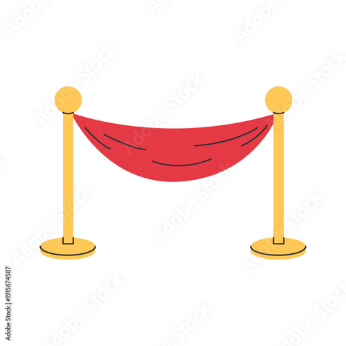 Red velvet rope barrier icon for cinema premiere and VIP entrance. Event queue separator for festival and theater