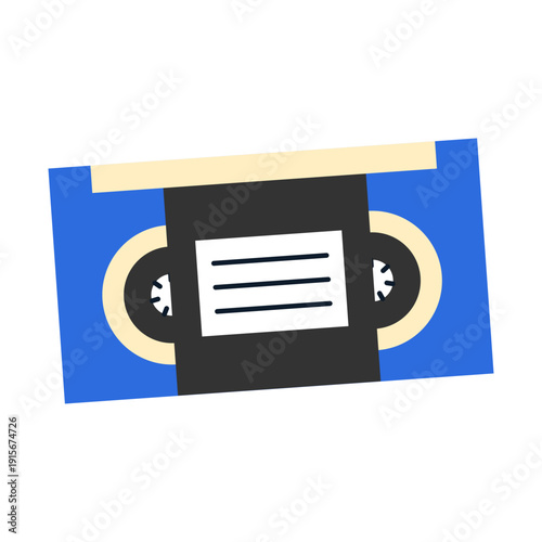 Vintage VHS cassette tape icon, retro video cassette isolated on white