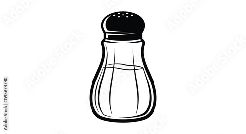 A simple black and white illustration depicts a classic pepper shaker featuring a narrow neck and rounded base