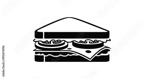 A simplistic black and white illustration depicts a triangular sandwich with visible layers of filling high quality professional