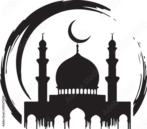 Ramadan Kareem Islamic Silhouette Icon Set – Mosque Crescent Moon Prayer Muslim Religious Vector Collection