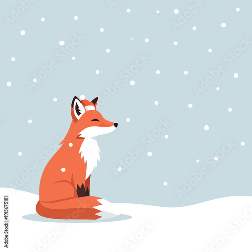 Charming Fox Sitting In Gentle Snowfall Scene