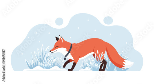 Charming Fox Wanders Through Snowy Winter Landscape Illustration
