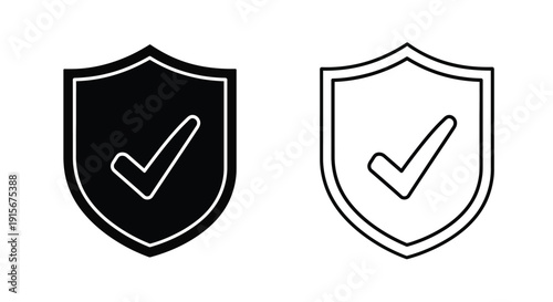 Two shield icons with check marks one filled and one outlined