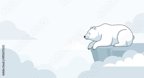 Charming Polar Bear Perched On Iceberg Overlooking Snowy Clouds In Arctic Landscape