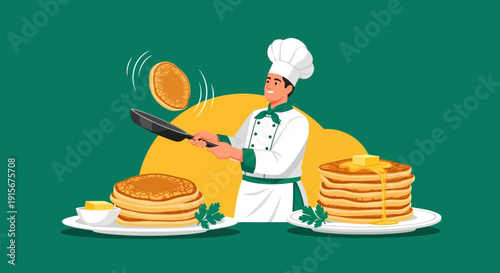 Chef Prepares Delicious Pancakes for Breakfast, Ready to Be Enjoyed by Everyone