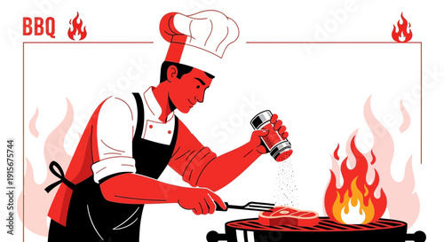 Chef Preparing Delicious BBQ Meal on a Grill for Outdoor Gathering Celebration
