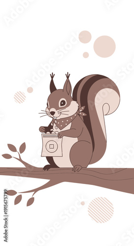 Charming Squirrel Offers Lucky Coin Sitting On A Branch