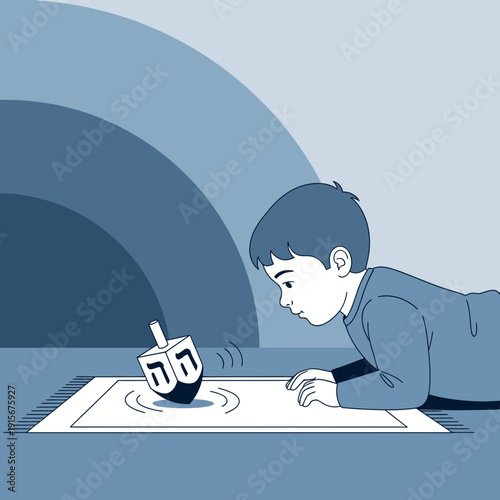 Child Engaged In Spinning Dreidel On Floor Observing Its Movement