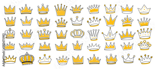 Hand- Drawn Yellow Crown Illustrations hand-drawn outline and most popular crown
