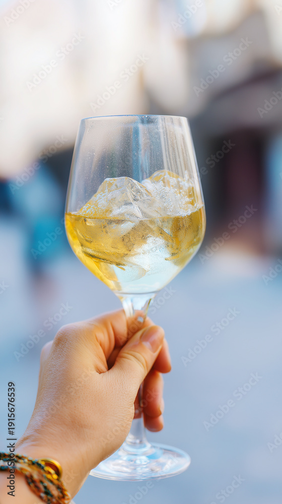 Obraz premium Evening Gathering In Lively City. People Enjoying Outdoor Beverages Amidst Busy City Streets At Sunset. Social Gathering Outdoors Where Individuals Share Drinks Beneath Vibrant City Sky At Dusk