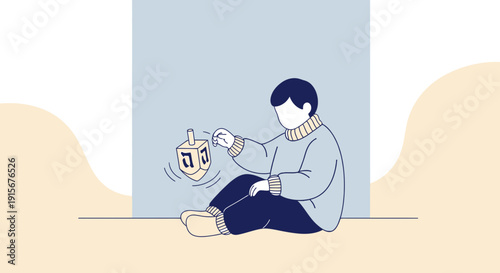 Child Playing Dreidel A Simple Illustration Of Hanukkah Tradition