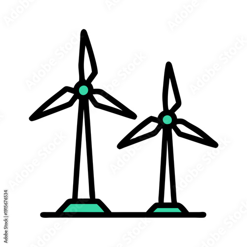 Two modern wind turbines generating renewable energy in a clean environment