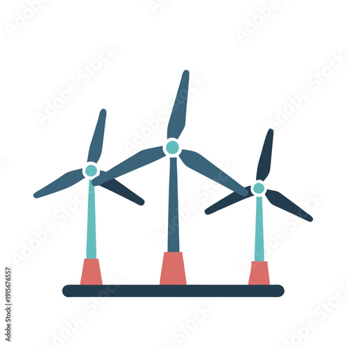 Three modern wind turbines generating renewable energy on a flat surface