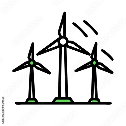 Three modern wind turbines generating sustainable energy against a clear sky