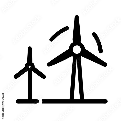 Two wind turbines generating renewable energy against a plain background