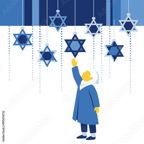 Child Reaching For Hanukkah Stars Festive Holiday Celebration Illustration