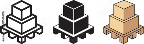 Stack of boxes on pallet icon collection for warehouse storage and global logistics management