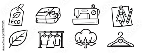 Eco-Friendly Fashion Design and Sustainable Wardrobe Doodle Icons