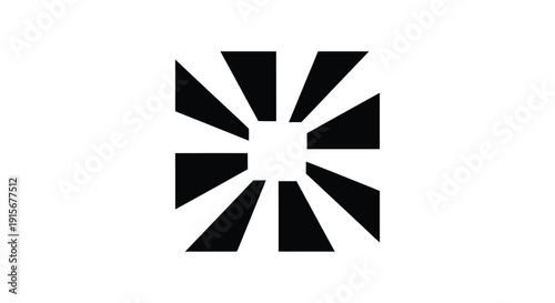 A stark black and white graphic depicts a symmetrical burst or star like shape composed of triangular segments high quality professional