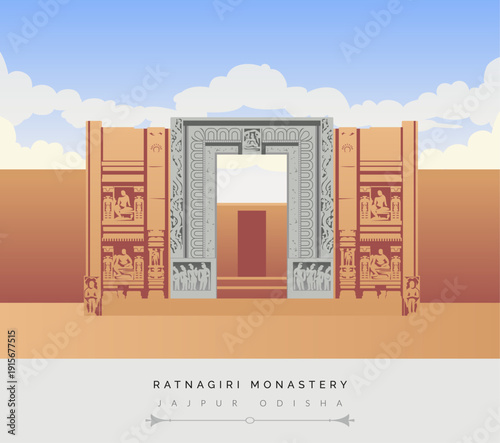 Ratnagiri Buddhist Monastery Jajpur odisha - Stock Illustration
