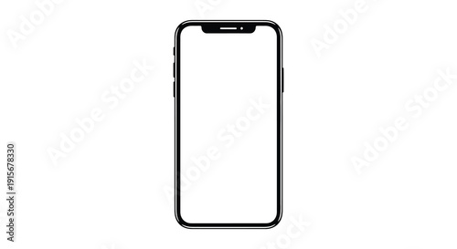 A minimalistic presentation of a modern smartphone with a black frame and a blank white screen isolated on white