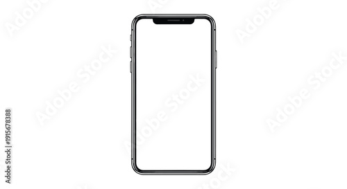A realistic depiction of a modern smartphone with a blank white screen on a white background high quality