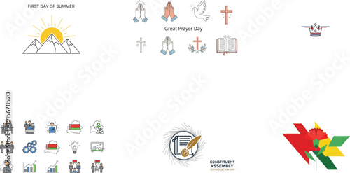 Collection of religious and national symbols prayer crosses religious symbols clasped hands