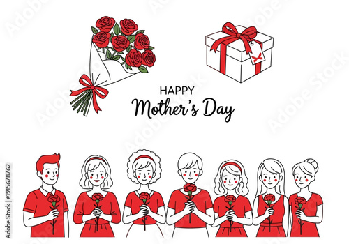 A heartwarming mother s day illustration featuring roses a gift and a family celebrating high quality professional