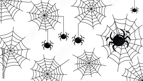 Set of spider web silhouette illustrations vector design bundle for halloween creepy spooky black white background