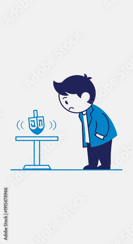 Child Watching Dreidel Spin Game Illustration Fun Celebration