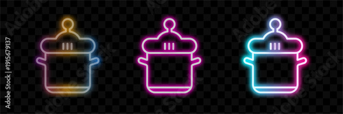 Neon Baby Bottles Set, Glowing Nipple Feed Illustration For Pediatric Care