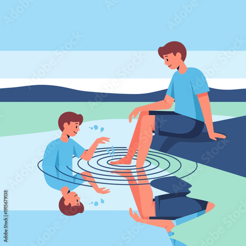 Childhood Reflection Facing Future Self Connection Concept Art