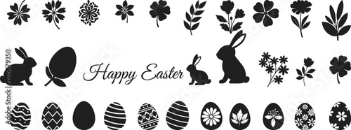 Easter celebration silhouette graphics with eggs bunnies and flowers happy easter
