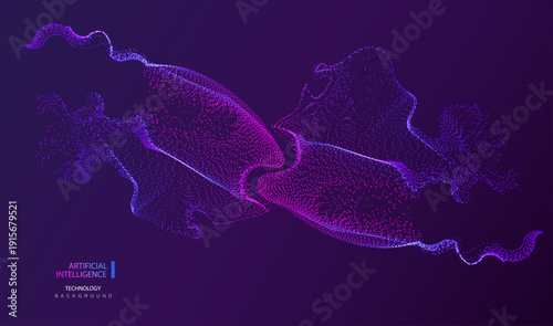 Concept of Ai particle dots glowing abstract background. Technology and science purple vector.